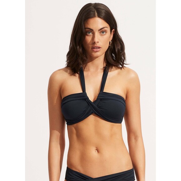 Seafolly Collective Women Navy Blue Twist Bandeau Halter Swim Top Sz 6 / US 2 - Picture 1 of 11